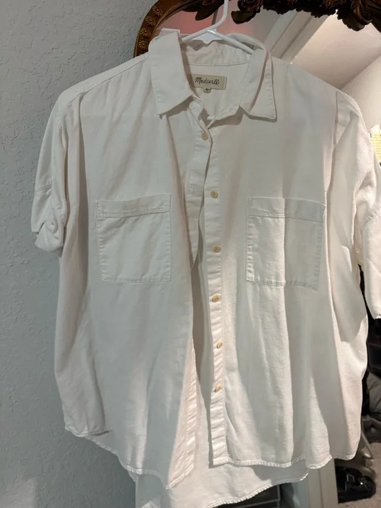 Madewell Cream Short-Sleeve Button-Down Shirt - Picture 1 of 3